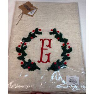 Mud Pie E Initial French Knot Tea Towel 26 X 17.5 NWT Embroidered Christmas